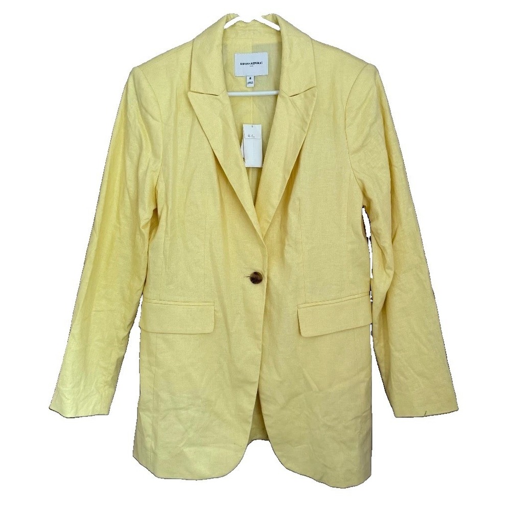 Banana Republic Butter Yellow Linen Long Lean Blazer 8 NWT Preppy Career Office